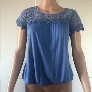 New York Company Blue Lace Short Sleeves Top XS